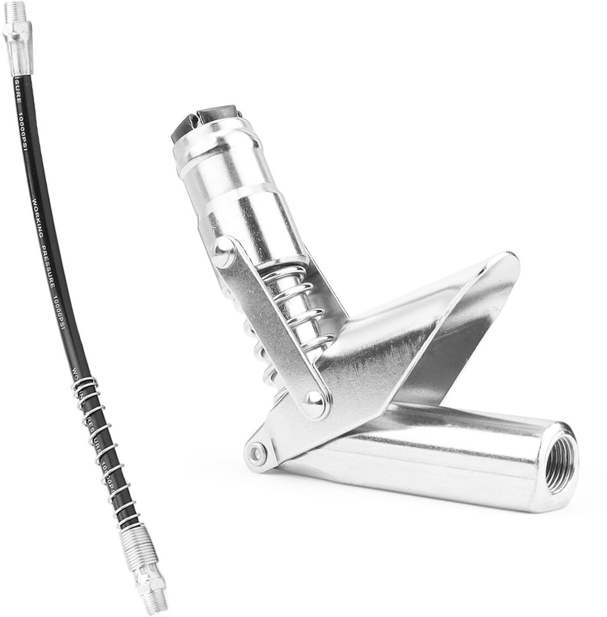 Dailygoods- Vetpers met 30 cm slang - Mondstukken - Smeernippel/opzetstuk - Eengreeps koppeling - Geschikt voor alle vetpersen - Hoogwaardige kwaliteit - Smeerapparaat