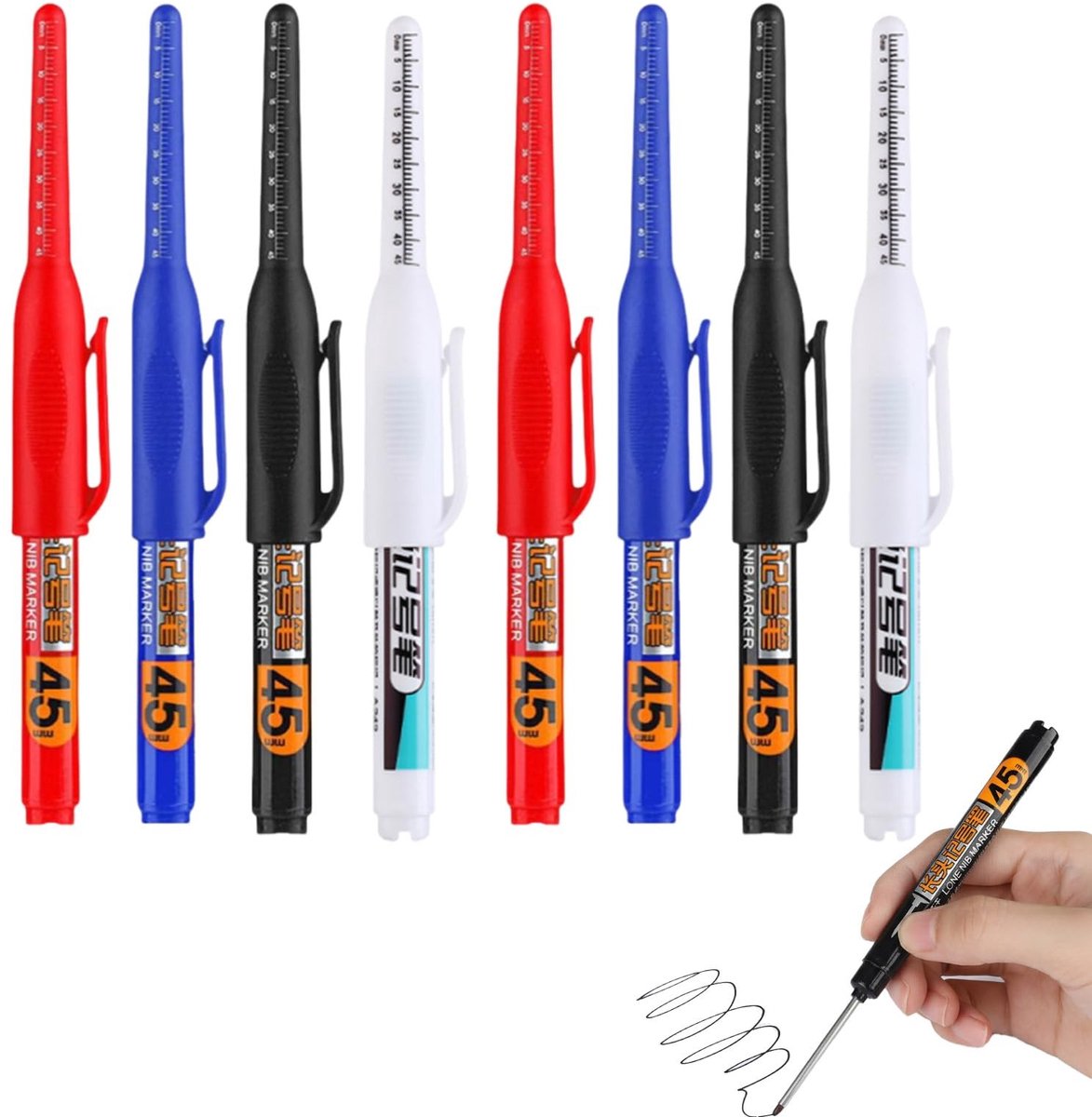 Diepe Gat Markers - Boorgat Markers - Bouwplaats Markeren - 45mm Extra Lange Punt - 8 Stuks