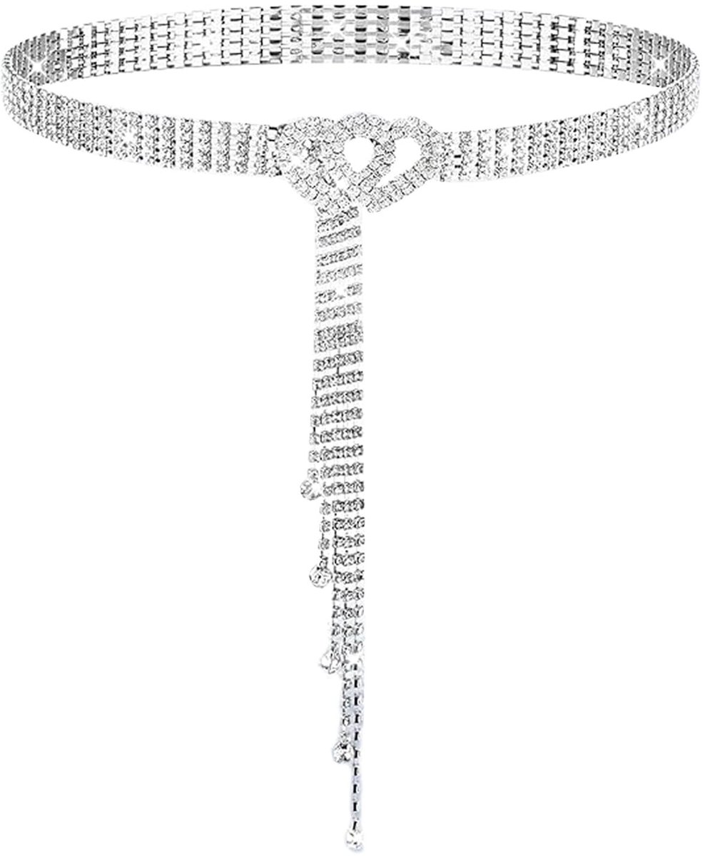 Dailygoods- Tailleband Verstelbaar - Damesriem - Kristallen Tailleketting - Hartvormige Gesp - Strass-steentjes - Uniek Ontwerp - Riem