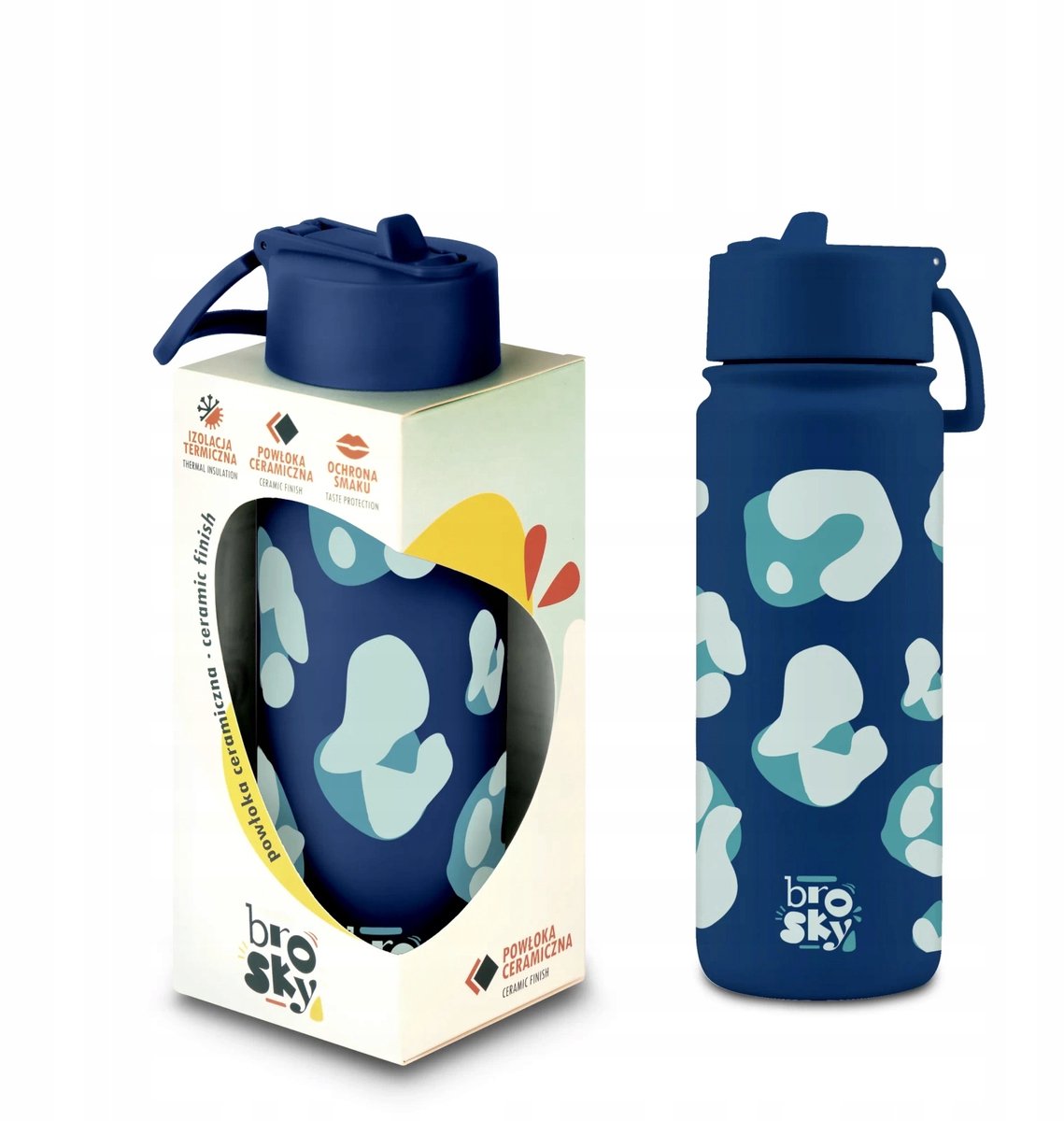 Brosky Wild Kinderfles met Rietje & Handvat - Marineblauw 550ml