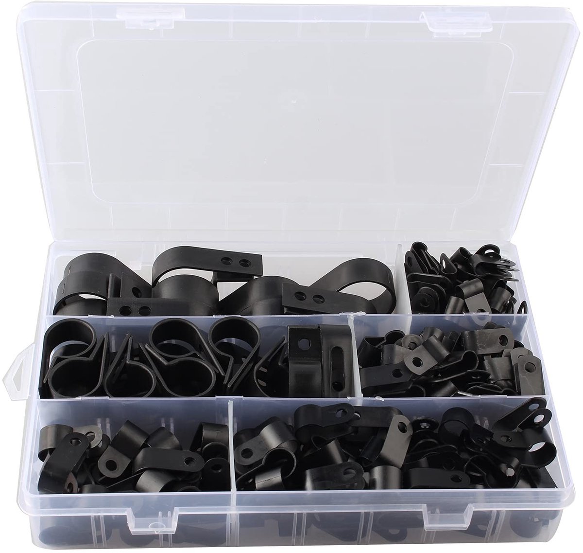 Dailygoods - Nylon P-Clips - 200 Stuks - Kabelbeugels voor Kabels en Draad - Diverse Maten - Sterke bevestiging - Geschikt voor kabelmanagement - Idea...