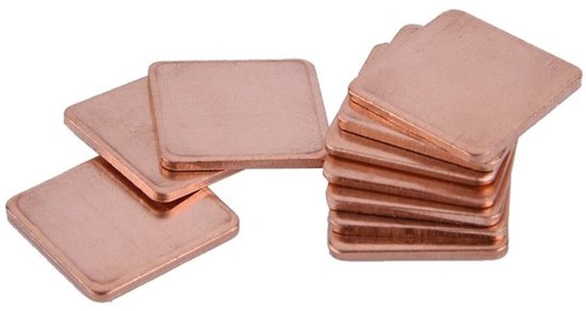 Koperen koellichaamshim - 10 stuks 20x20 mm - Hoogwaardige thermische geleiding - 1 mm dikte - Geschikt voor GPU en CPU - Ideaal voor laptops