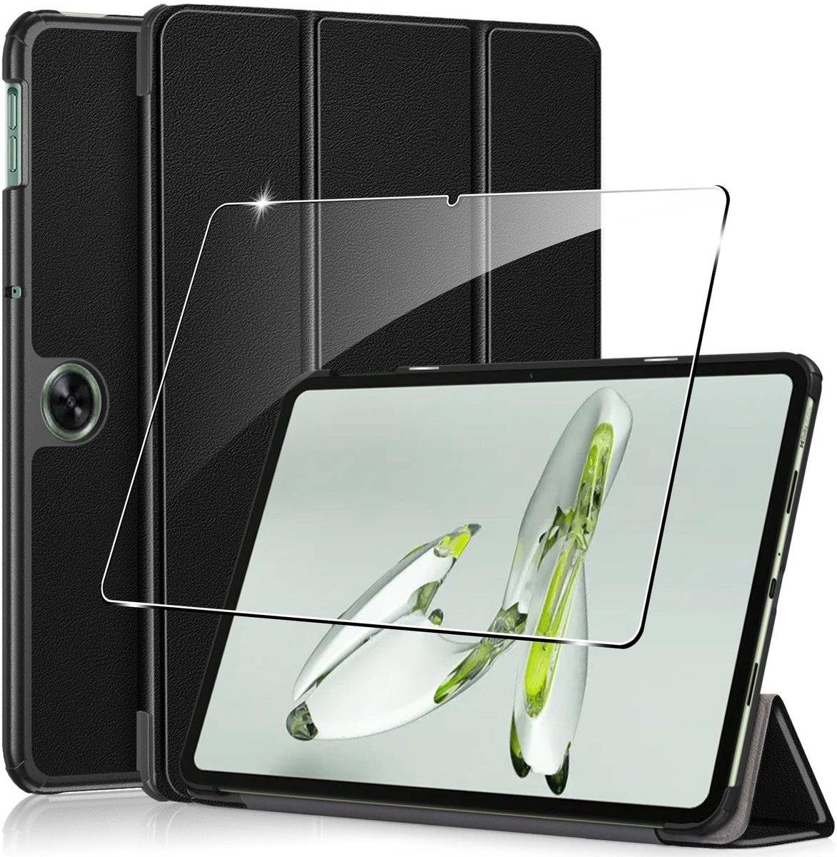 Dailygoods - Beschermhoes Oneplus Pad Go - Tablethoes met standaard - Zwart - Inclusief screenprotector - Geschikt voor Oppo Pad Neo 2024 11,4 inch