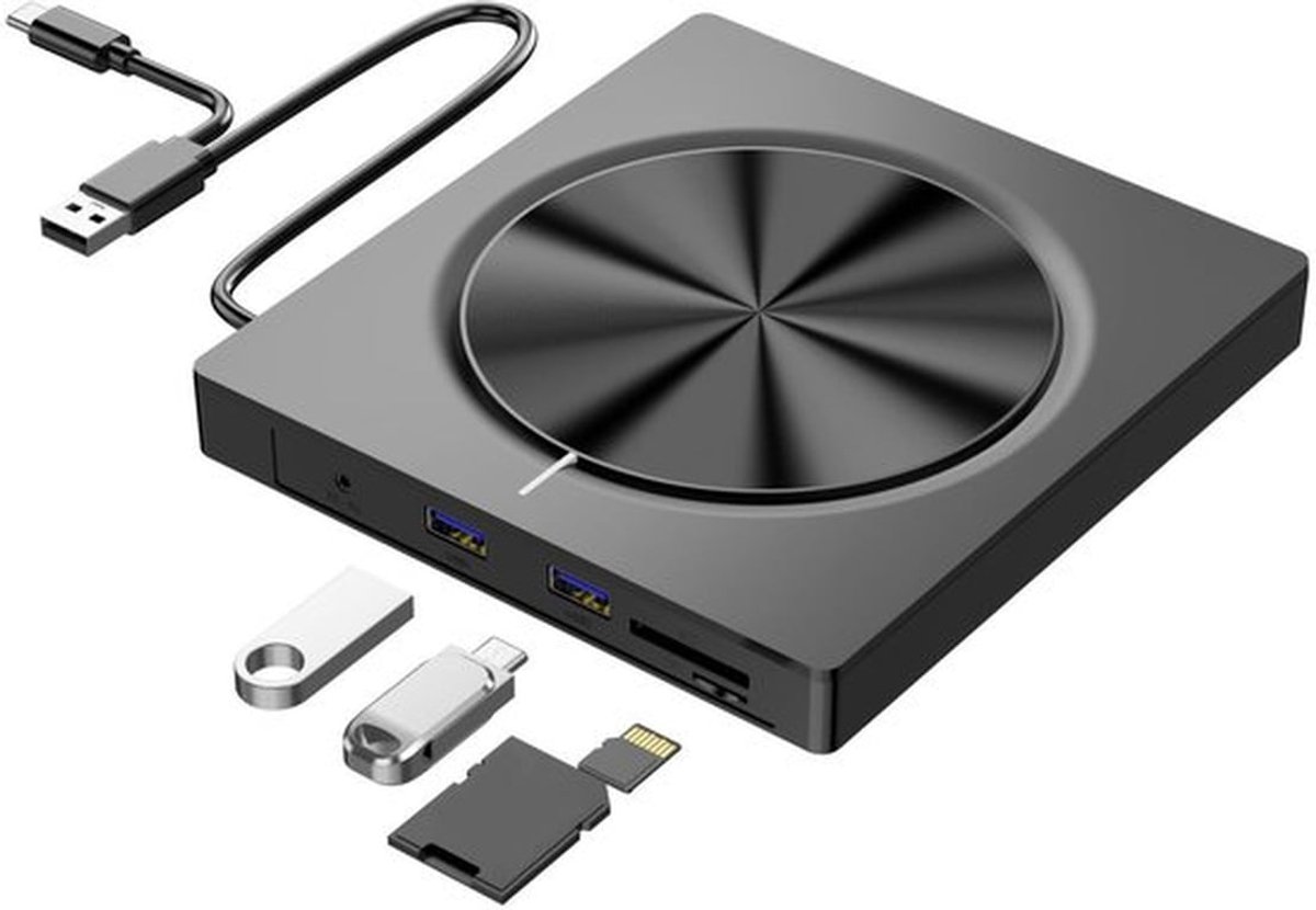 Extern -station, speler voor laptops, draagbare 6-in-1 kaartlezer, CD-brander, ROM-station, USB CD-brander, extern schijfstation geschikt voor laptops, desktops, Macs, Windows 11/10/8/7, Linux OS.