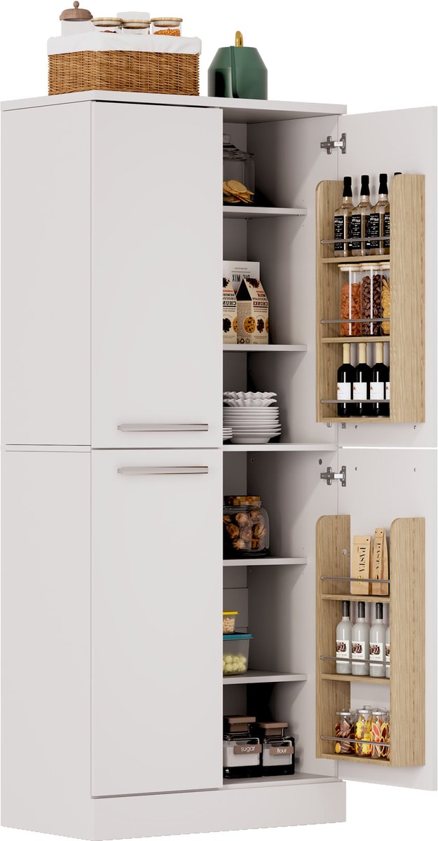 OKWISH Keukenkast Voorraadkast – Hoogglans Wit – 76x42x180 cm – 4 Deuren – Verstelbare Planken – Ruimtebesparende Opbergruimte – MDF — cadeau in Cadeau-ideeën - foto 3