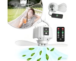 Camping Plafondventilator Met Licht En Afstandsbediening - Tent Ventilator Op 5200mAh Accu - Oplaadbare Ventilator - Hangbare Campingventilator - Essentieel Voor Op De Camping