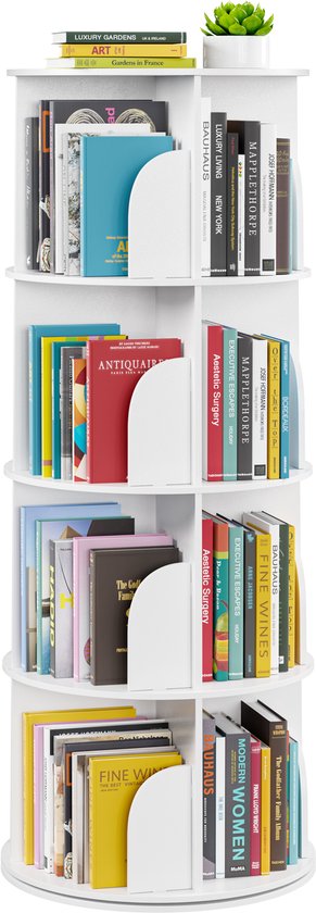 SpaceAid - 4-laags Roterende Boekenkast - 360° Draaibaar - Hoekopberg - Wit