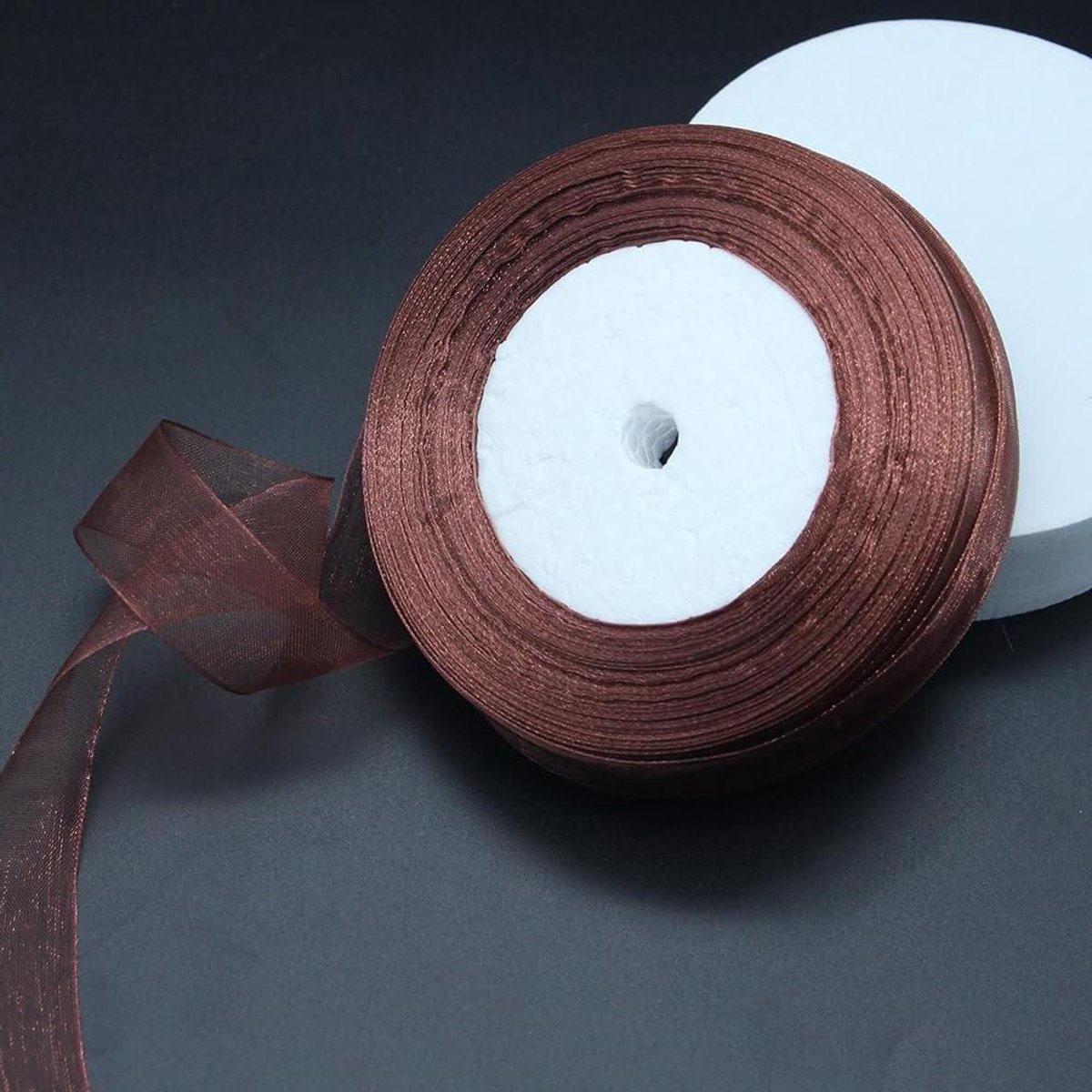 Chiffon Lint - Organza Materiaal - Cadeaus Versieren - Doorzichtig - 50 meter - Bruin