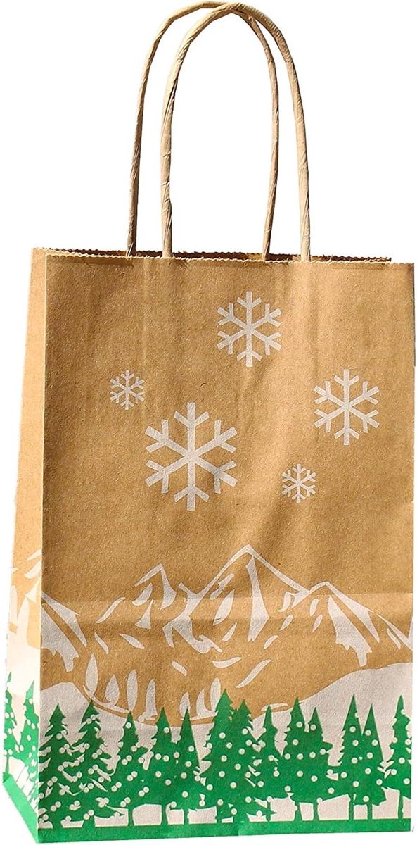 Papieren Draagtassen - Cadeauzakjes - Feestelijke Verpakking - Robuust en Scheurvast - 14+8x21 cm 50 Stuks - Bruin