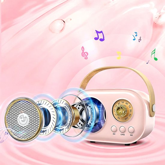 Roze C20PLUS draagbare draadloze Bluetooth-karaokespeaker en -microfoon (alles-in-één) - Geschikt voor gebruik buitenshuis en thuisentertainment/karaoke - Stereospeaker met twee microfoons - ABS-materiaal — afbeelding 5