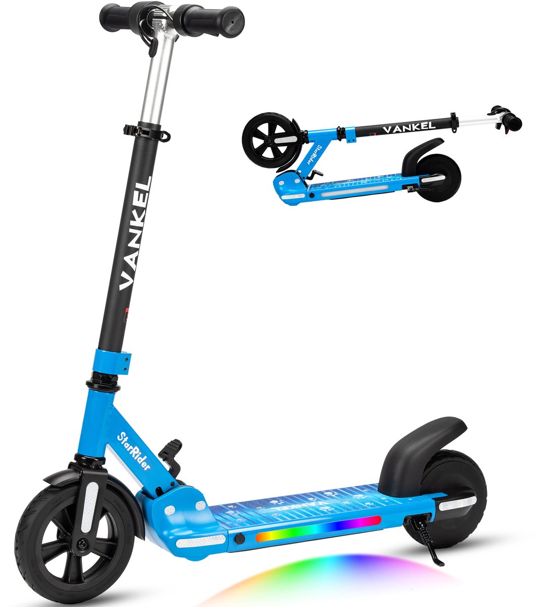 Vankel Elektrische step- Lichtgewicht Aluminium Frame - Slechts 6,5 kg -Actieradius tot 5 km -4-voudig Verstelbaar Stuur - Groeit Mee met het Kind - One-Touch Opvouwbaar - Geschikt voor Kinderen en Tieners vanaf 6 Jaar - Met Sfeerverlichting -Blauw