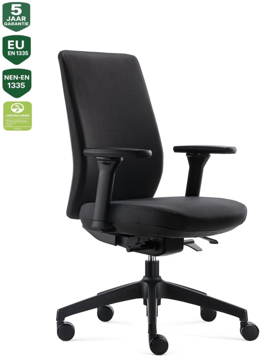 BENS 918-Synchro-4 - Ergonomische Bureaustoel - Bureaustoelen voor volwassenen - Kantoorstoel - Volledig Stoffen Bekleding - GREENGUARD GOLD - NEN-EN1335 & ARBO normen