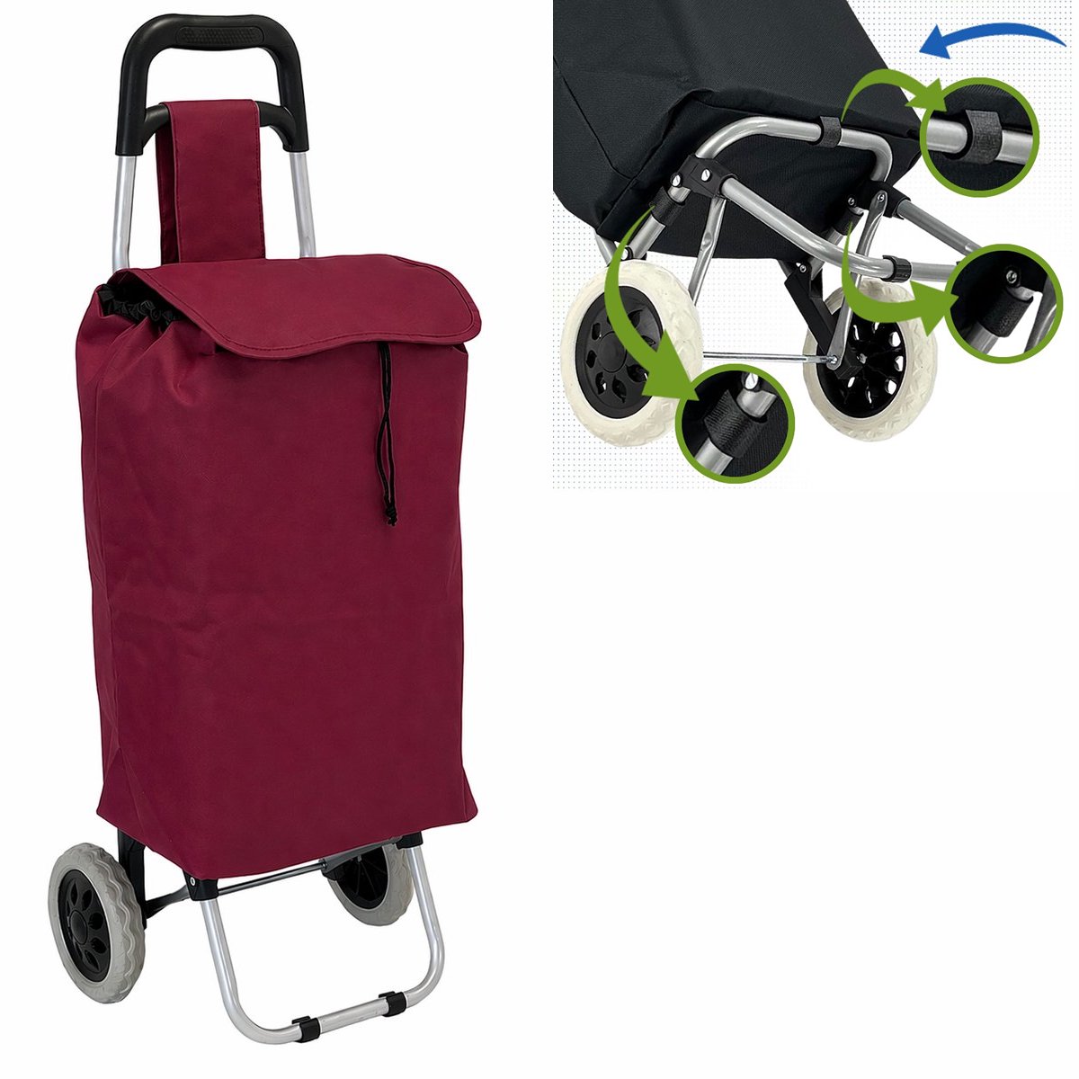 Bol.com Dreamble® - Opvouwbare Boodschappentrolley - 46 Liter - Extra Stabiel dankzij 5 Bevestigingspunten - Rood aanbieding