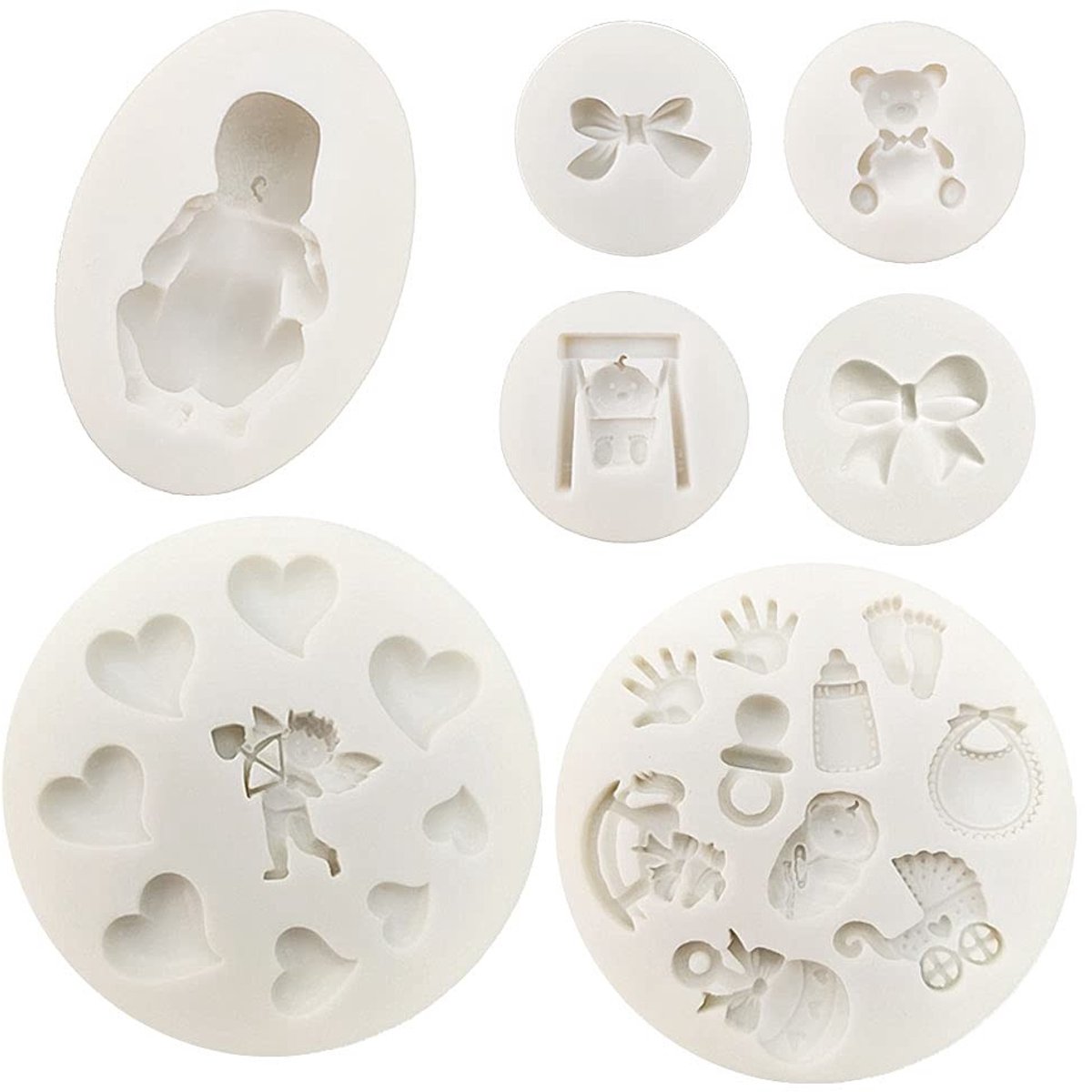 BRENZOOS- Siliconen Mallen 7 Stuks - 3D Baby Thema - Fondant Mal - Suiker Ambacht - Temperatuurbestendig - Food Grade Siliconen - Cakevormpjes