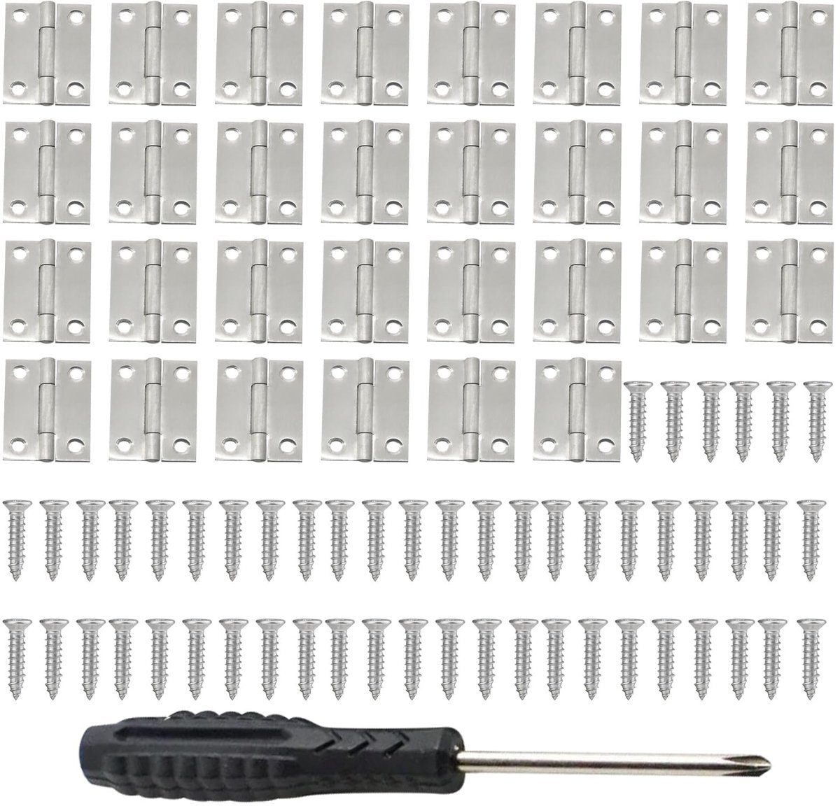 BRENZOOS- Scharnieren 30 Stuks - Kleine Scharnieren - Mini Scharnieren - Vouwscharnieren - Inclusief 120 Schroeven - 25 x 24 x 0.9 mm