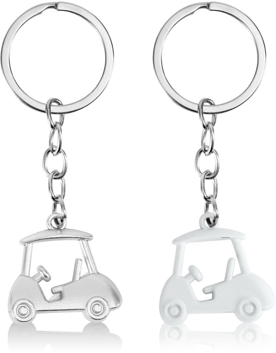 JHUBERS- Sleutelhanger Golfkar - 2 Stuks - Zinklegering - Unisex - 8,5 x 2,9 x 0,9 cm - Stevig en Delicaat - Sleutelring