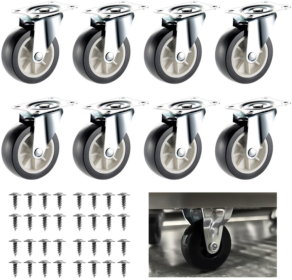 BRENZOOS- Meubelwielen Hoogwaardige Kwaliteit - Zwenkwielen - Meubelroller - Meubelwieltjes - Rubber Wielen - Stil en Glad Bewegen - Meubelrollen