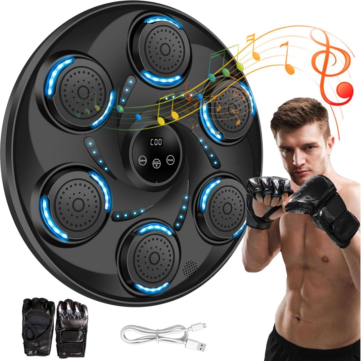 Muziek Boksen Machine - Bokstrainer Pad - Fitness Training - Slimme Bluetooth Verbinding - Wandmontage - Zwart