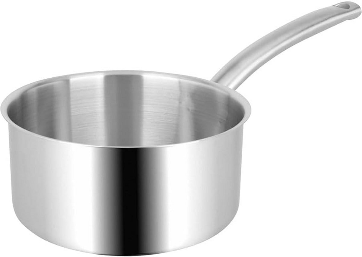 Roestvrijstalen Steelpan 18 cm - 3-Lagige Bodem voor Gelijkmatige Warmteverdeling - Geschikt voor Inductie, Gas en Meer