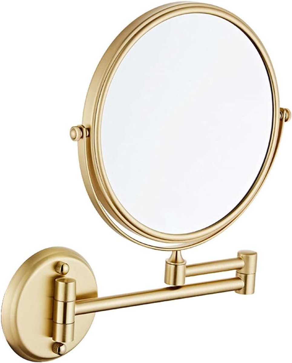Wandmake-upspiegel - Vergrotende spiegel - Gedetailleerde make-up - Dubbelzijdig 5x vergroting - 8 Inch diameter - Geborsteld goud