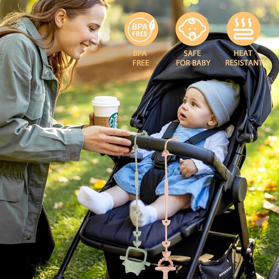 Set van 5 siliconen fopspeenkettingen voor kinderwagen, autostoel en hoge stoel — afbeelding 2
