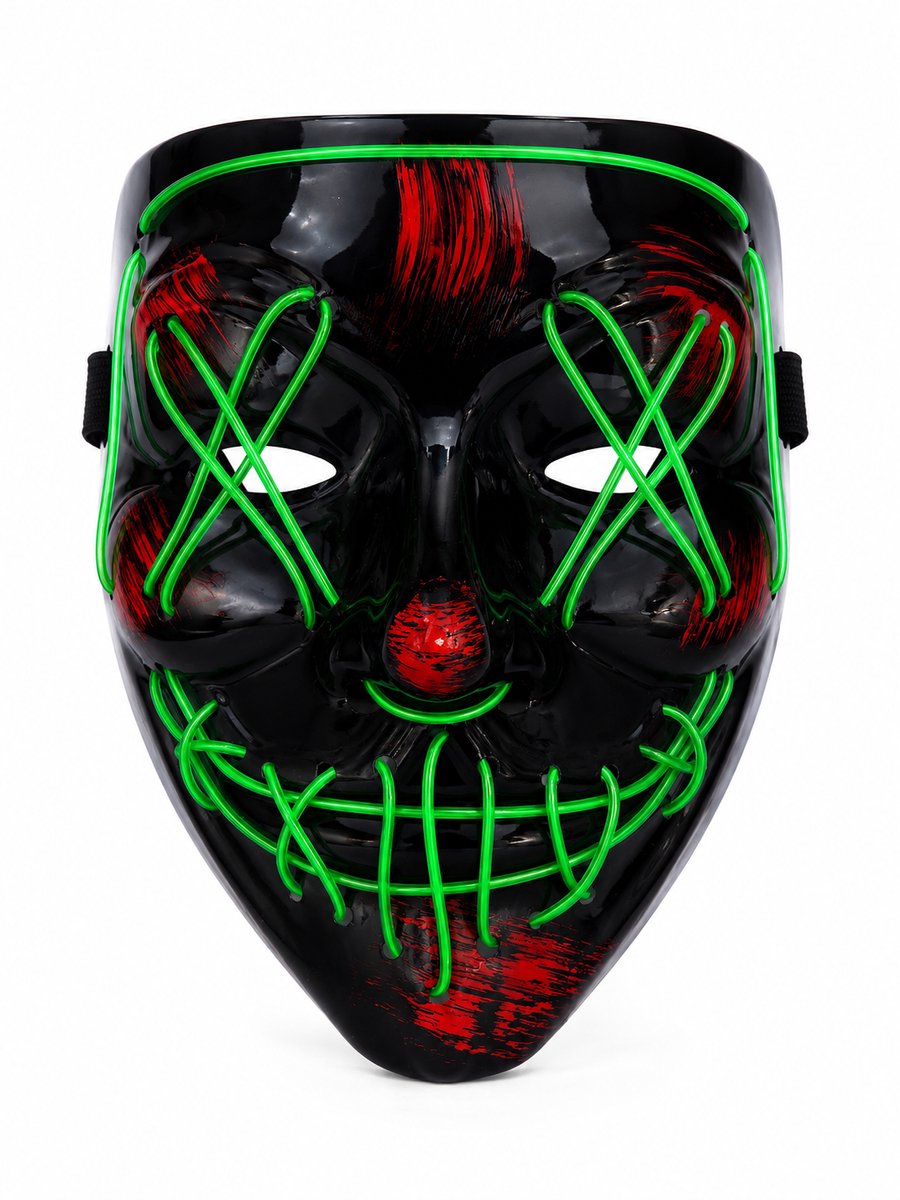 LED masker groen, met 3 lichtstanden - Purge masker - Halloween - Horror masker