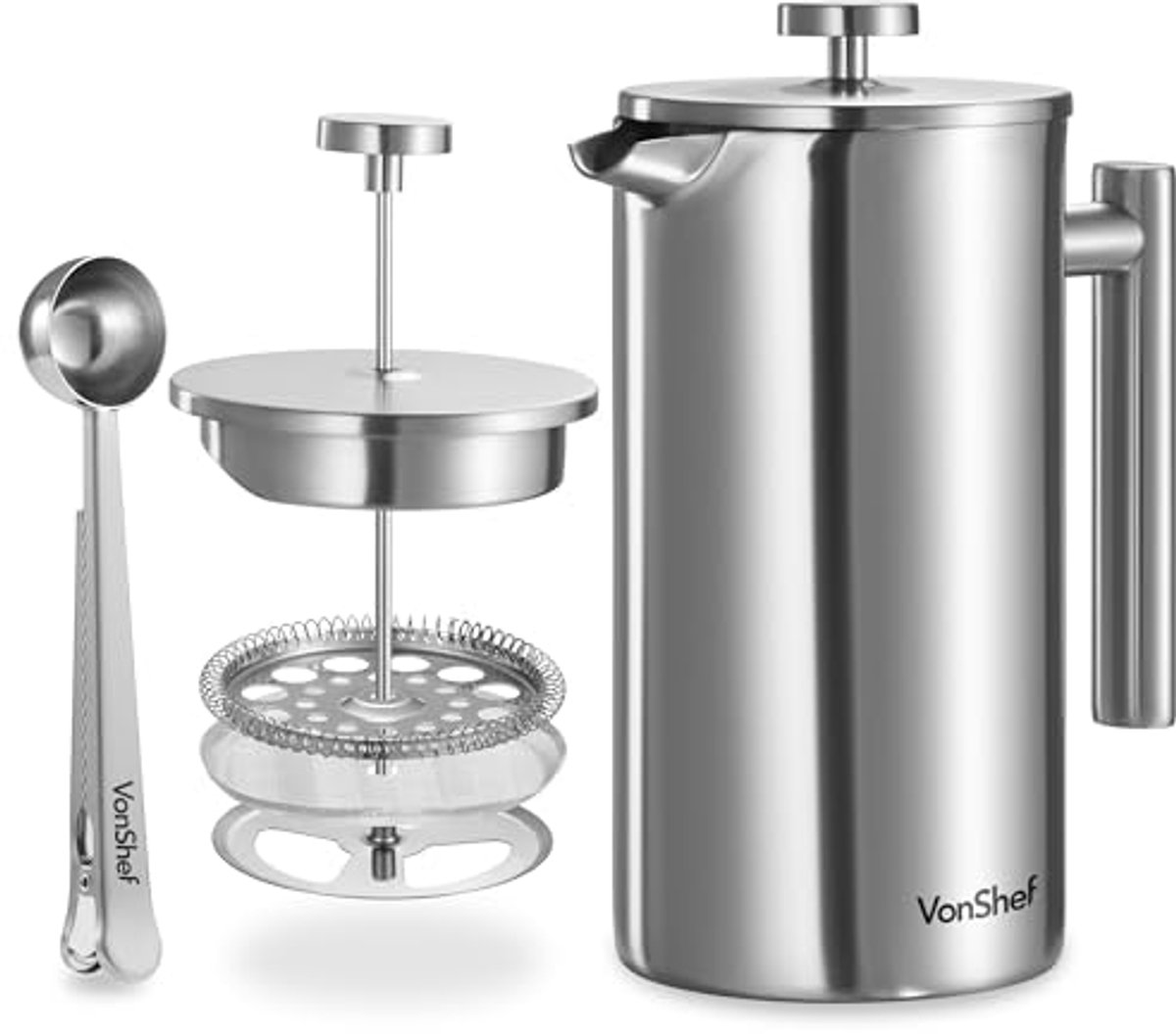 Koffiezetapparaat - Cafetière - Verse Koffie Maken - Roestvrij Staal - 12 Kops - Zilverkleurig