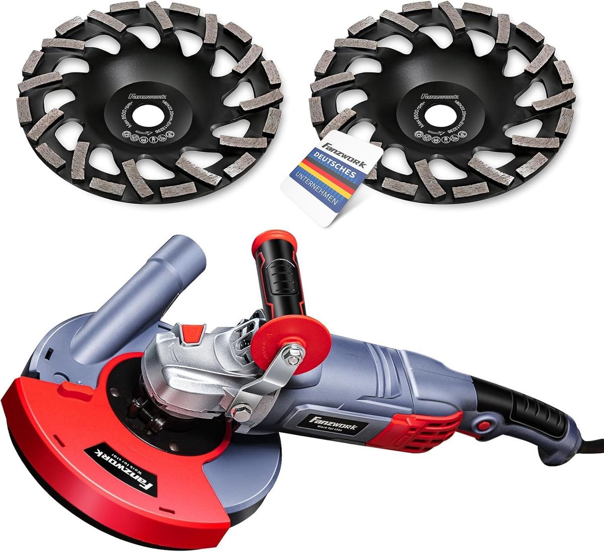 Betonslijper Set - Vloer Schuurmachine - Beton Egaliseren - Stofarme Afzuiging - 180 mm Schijf - Grijs