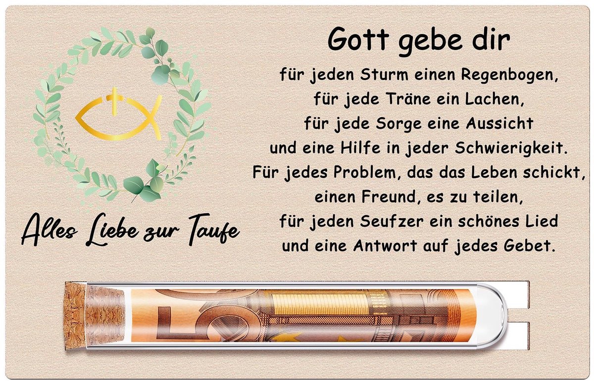Dailygoods- Geldcadeau Uniek Reageerbuisje - Cadeaubon Hout - Geldgeschenk Verpakking - Geldvoucher Doopkind - Eucalyptusbladeren - Elegante Design - Cadeau