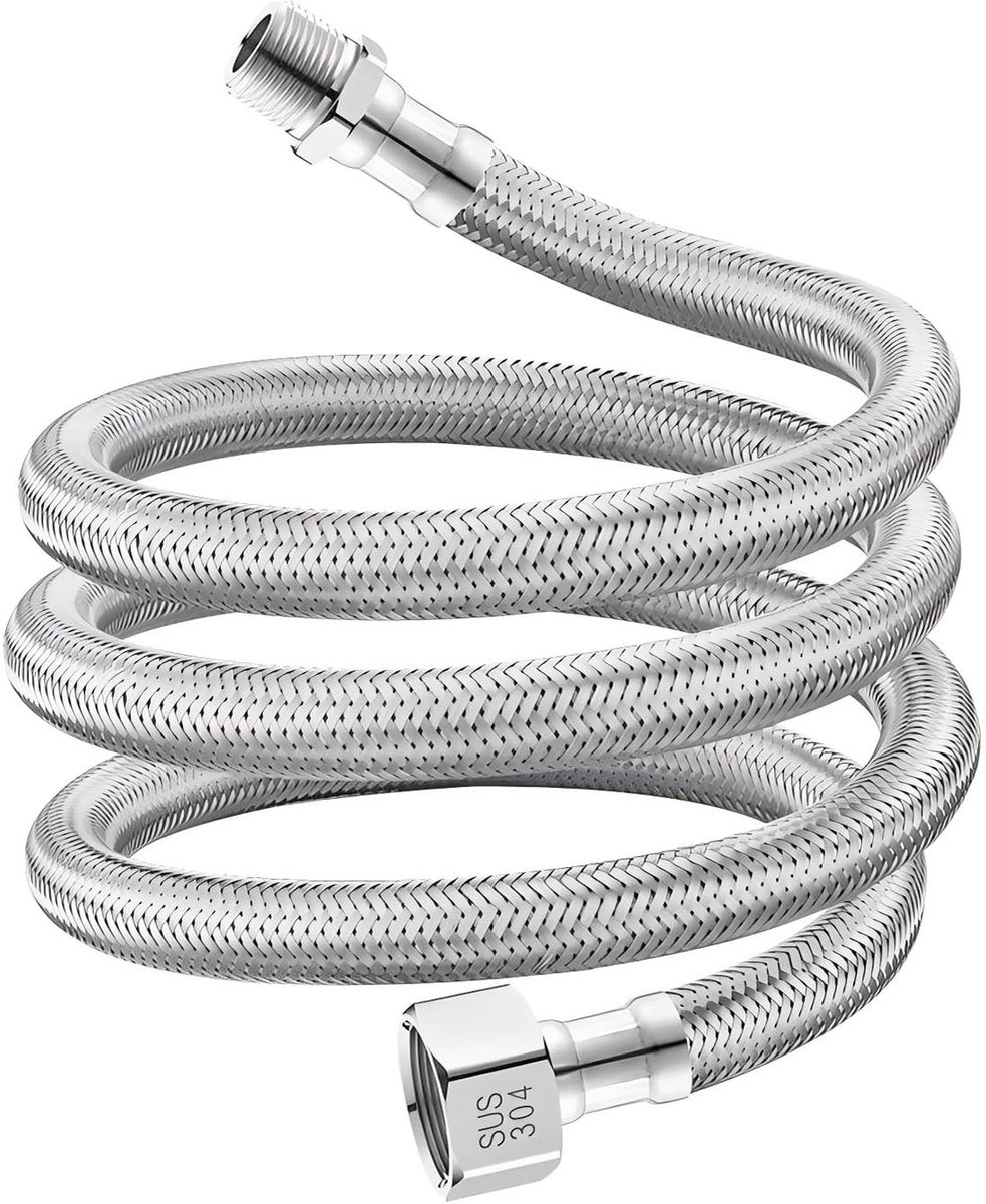Dailygoods- Flexibele Kraanconnector 100cm - G1/2 Inch Draad - Roestvrij Staal - EPDM Materiaal - Drukbestendig - Lange Levensduur - Flexibele Slang