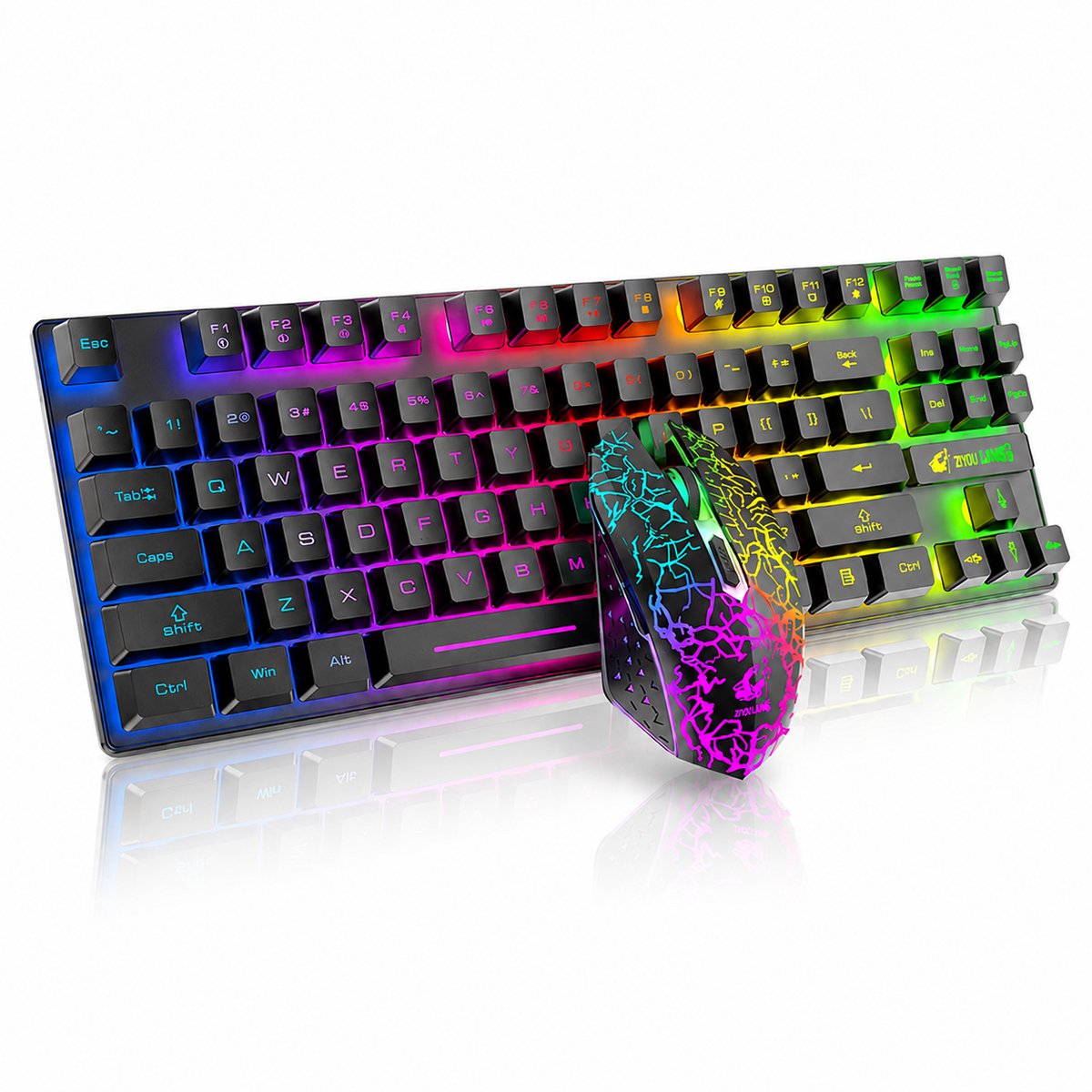 Draadloos gaming toetsenbord met muis - Zwart - Wireless - RGB verlichting - QWERTY - Voor PC/Laptop - 80% toetsenbord TKL