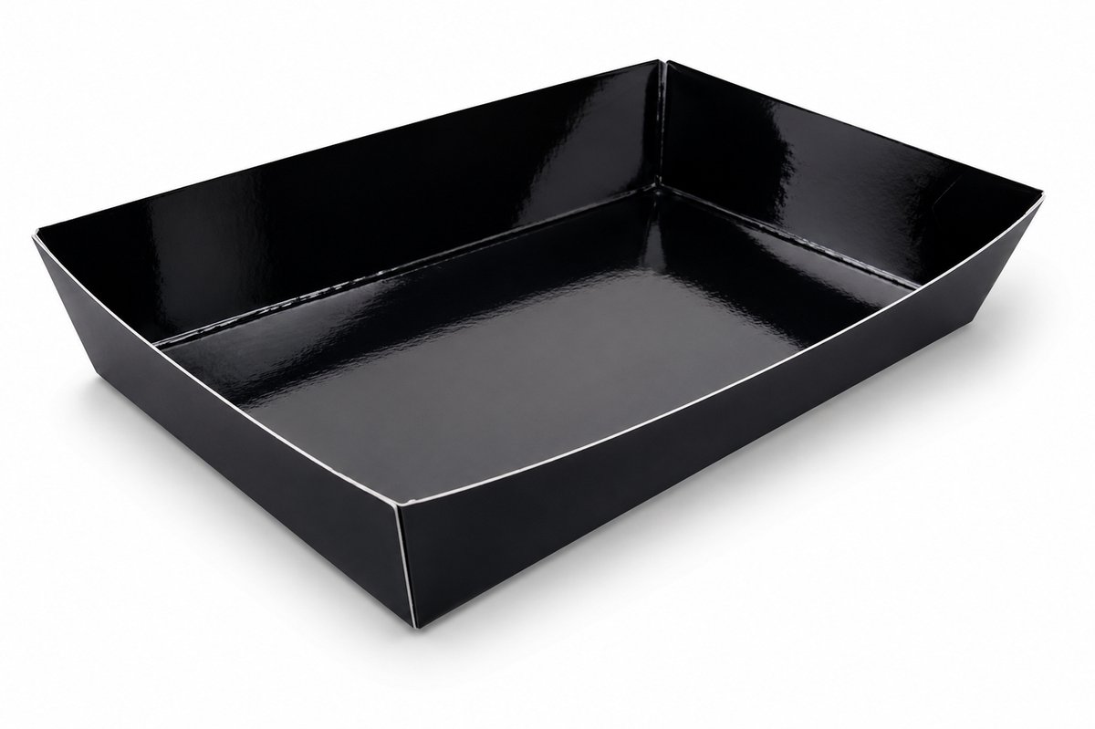 Pomebio zwart kartonnen snack / frietbakje - 160x110x35 mm - 85 stuks