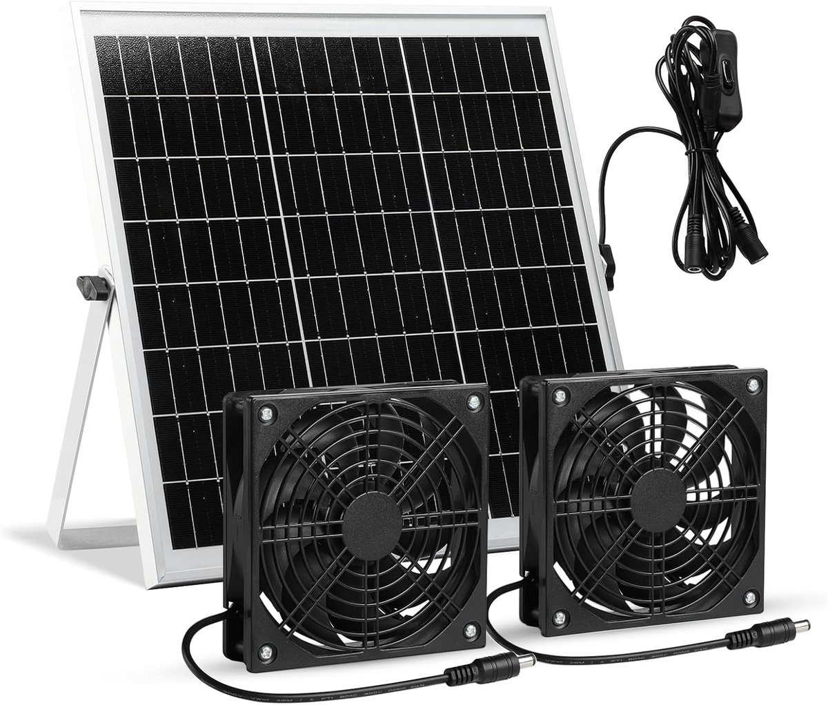 Zonnepaneel Ventilator - Dubbele Afzuiging - Ventilatie Buiten - Waterdicht IP65 - 15 Watt - Zwart