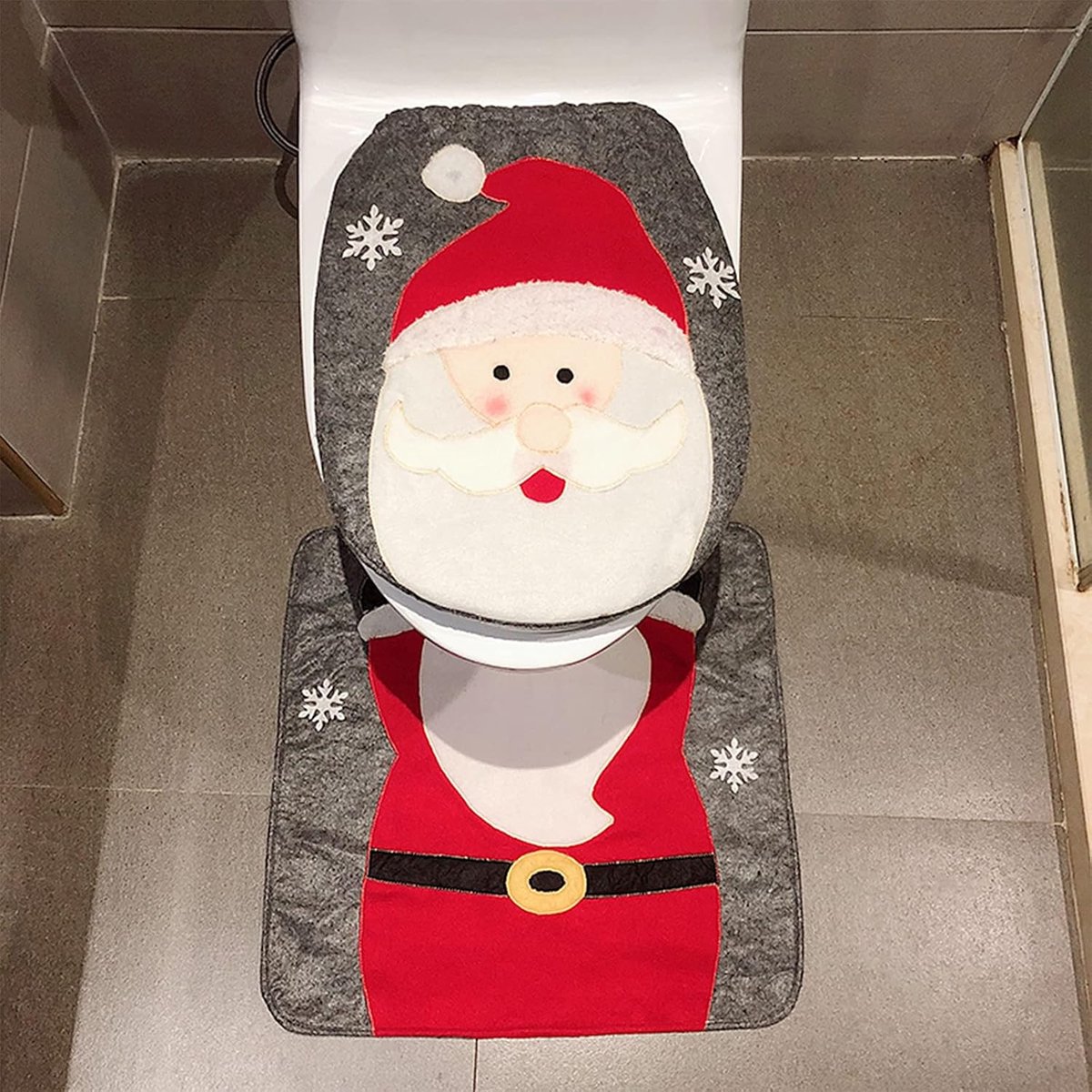 Toiletbrilhoes Set - Kerst Decoratie - Feestelijke Sfeer - Duurzaam Materiaal - 2 Delig - Kerstman