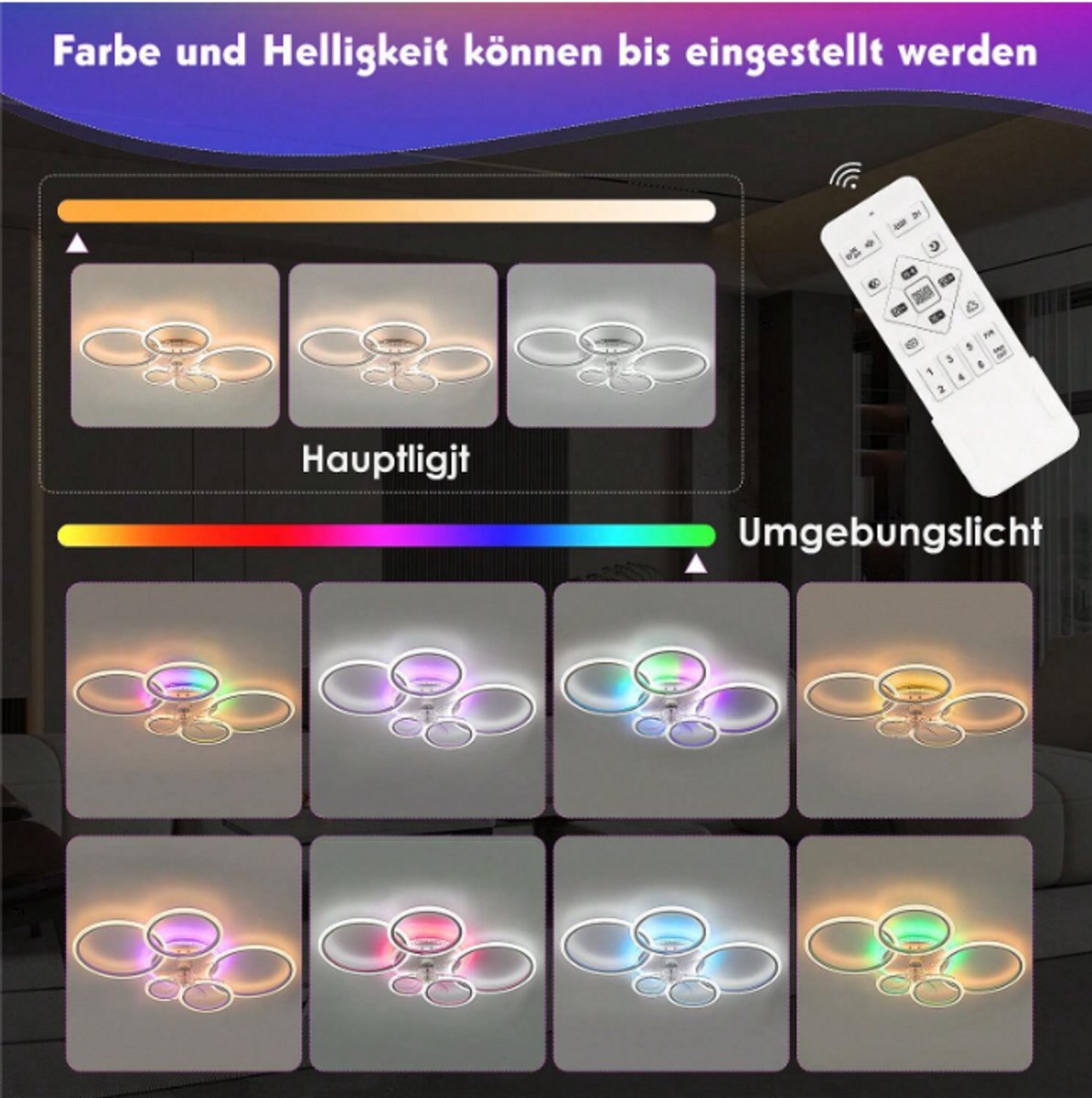 Equivera Plafonniere met Ventilator - Plafondventilator - Plafondventilator Afstandsbediening - Plafondventilator Slaapkamer - Plafond Ventilator met Verlichting - RGB 12 Kleuren - Plafondlamp - Plafonniere - Ideaal voor in uw slaapkamer! thumbnail 4