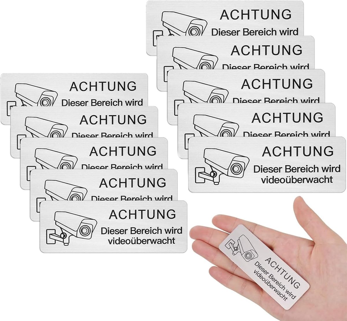 Bewakingsbordjes - Waarschuwingsstickers - Diefstalpreventie - Waterdicht Aluminium - 10 Stuks 8.5x3cm - Wit