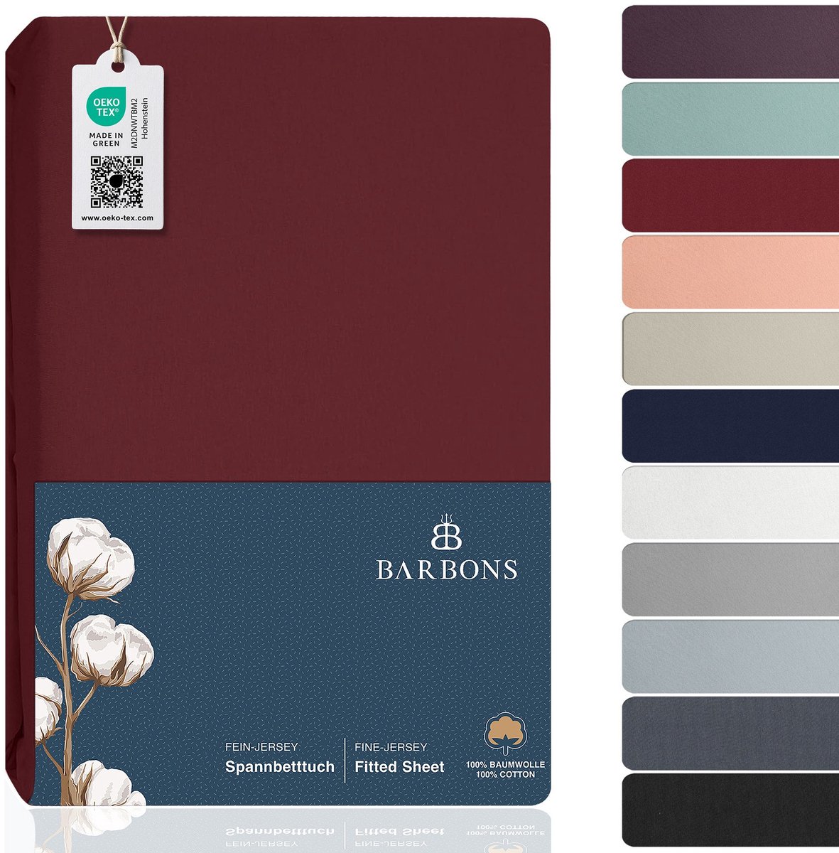 BARBONS hoeslaken 180 x 200 - hoeslakens Jersey 145 g/m² - 100% katoen - rood
