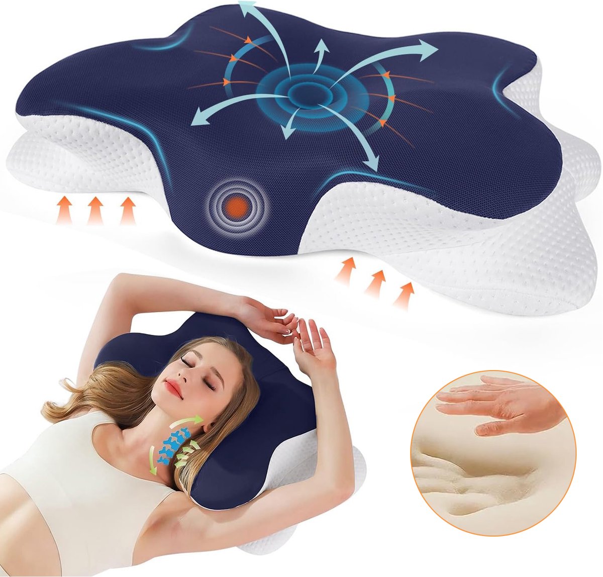 Nekkussen - Orthopedisch Kussen Van Traagschuim - Hoofdkussen - Ergonomisch Gevormd Bedkussen - Voor Zij- Rug- En Buikslapers