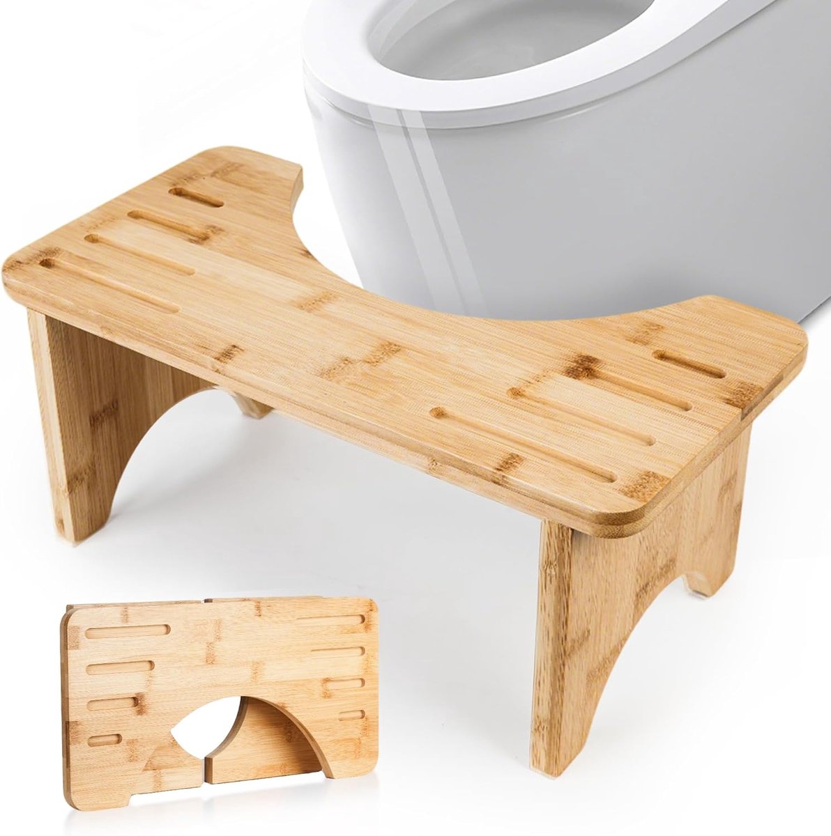 Toiletkruk - Houten Stap - Comfortabel Zitten - Opvouwbaar Ontwerp - 18.5 cm Hoog - Natuurlijk