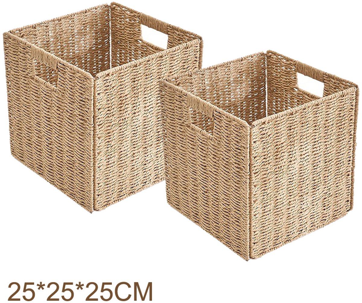 Handgeweven opbergmand voor kubus kasten - 2 stuks opvouwbare wilgen manden 25x25x25 cm - Voor woonkamer, slaapkamer en kinderkamer