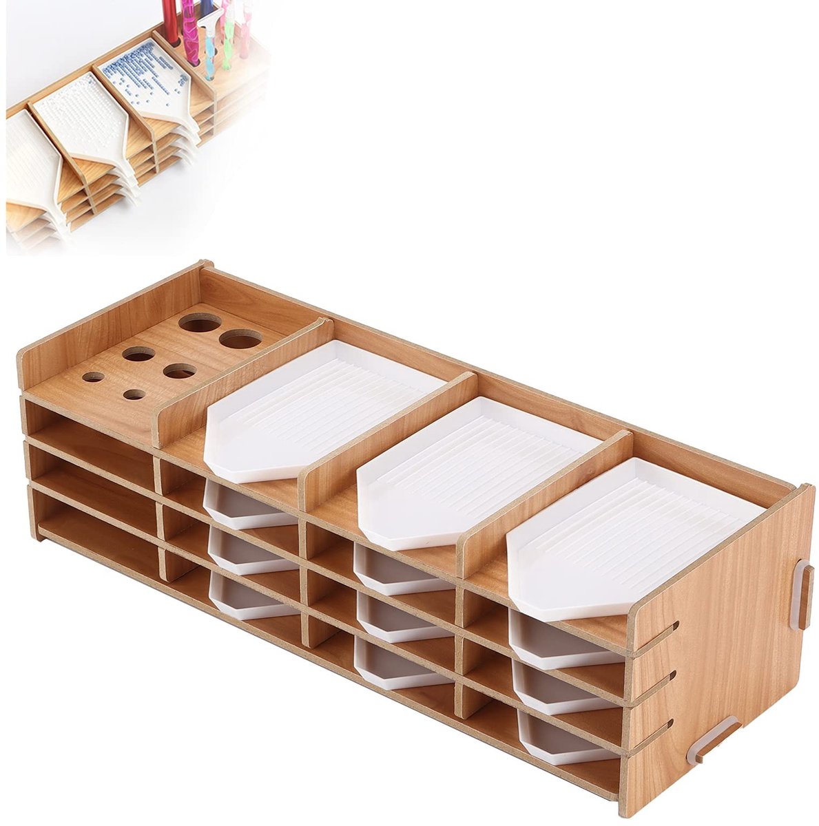 Dailygoods- Opbergvak Hout - Multi-layer Organisator - Opberger voor Strass-schilderijen - Handig voor Confetti - Bewaar en Vind Snel - Opbergdoos