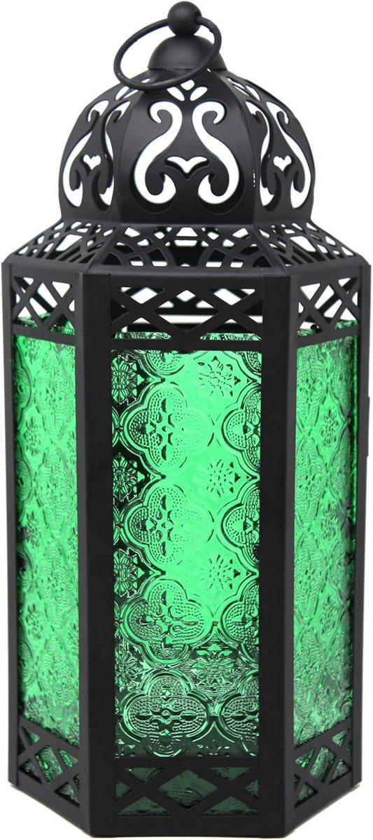 Decoratieve Lantaarn - Kaarshouder - Sfeerverlichting Buiten - Exotisch Werelds Design - 32 cm Hoog - Zwart