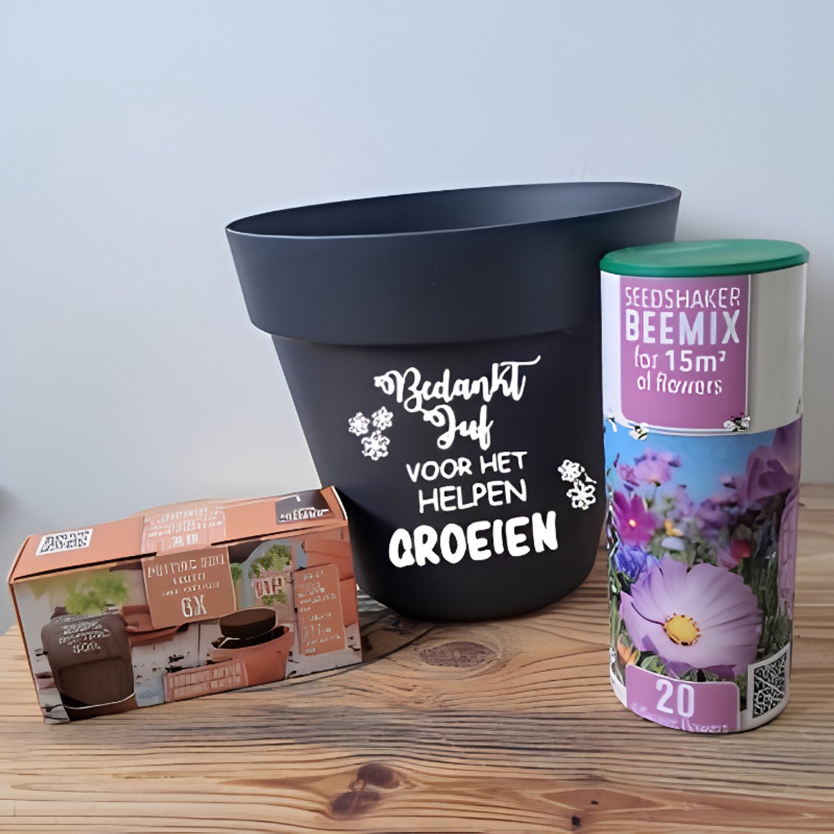 Bloempot - "Juf, bedankt voor het helpen groeien" - cadeaupakket