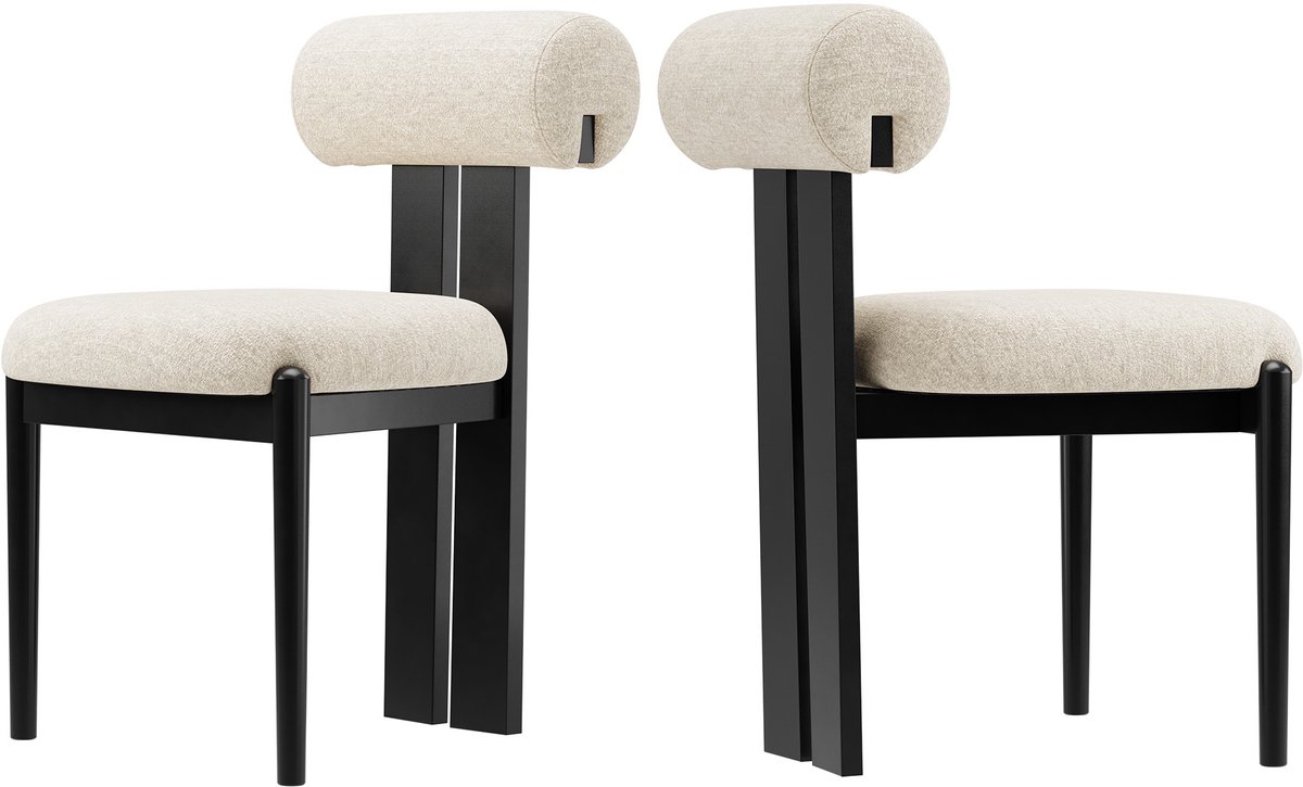 COLAMY Houten eetkamerstoelen set van 2 – Gestoffeerde stoelen met open gebogen rugleuning en dikke zitkussens – Voor keuken en eetkamer – Antislipzolen – Beige