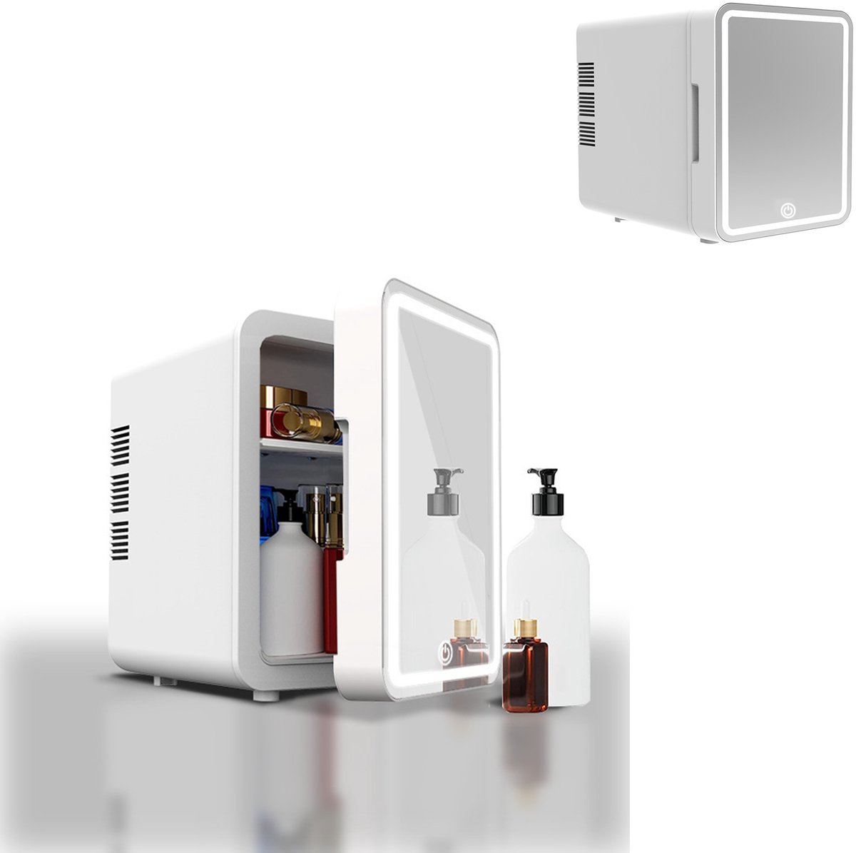 KZQ Minicoelkast voor cosmetica 4 liter 2-in-1 draagbaar wit glazen deur voor auto kantoor camping thuis