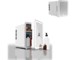 KZQ Minicoelkast voor cosmetica 4 liter 2-in-1 draagbaar wit glazen deur voor auto kantoor camping thuis