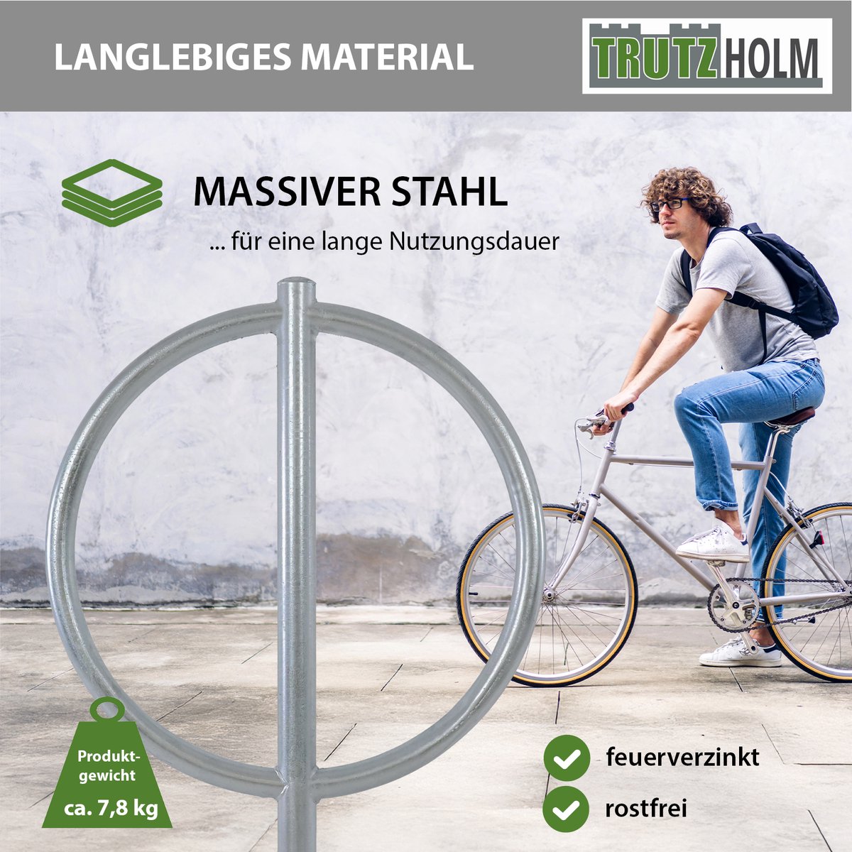TRUTZHOLM - Fietsenaanleunbeugel Type O - 2 Stuks - 115x76 cm - Ø 60 mm Staal Thermisch Verzinkt - Fietsenrek Om In Te Betonneren