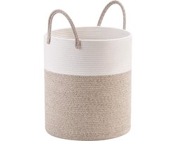 Wasmand - Dekenmand voor de woonkamer - Speelgoedmand - Decoratieve geweven katoenen touwmand - Bruin - 45,72 x 40,64 cm