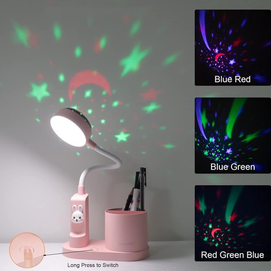 Bureaulamp Met Sterrenprojector - Leuke Tafellamp Met Pennenhouder - Naast De Studielamp Voor Kinderen - LED-Leeslamp van NCRealher — afbeelding 4