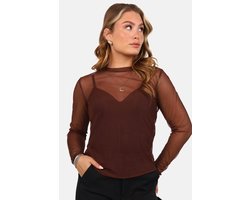 Getdrezzed Top - Maat: M - Mesh top met ronde hals bruin